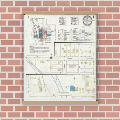 Old map wall art mockup — magnetic wood frame on brick wall — Sanborn Fire Insurance Map from Loudonville, Ashland County, Ohio (1924) - Complete Map Set