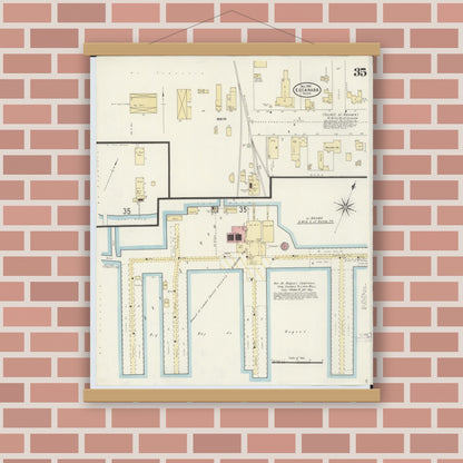Old map wall art mockup — magnetic wood frame on brick wall — Sanborn Fire Insurance Map from Escanaba, Delta County, Michigan (1906), Sheet #0035