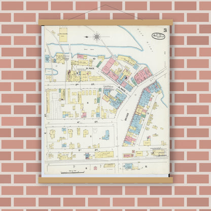 Old map wall art mockup — magnetic wood frame on brick wall — Sanborn Fire Insurance Map from Beloit, Rock County, Wisconsin (1890), Sheet #0003