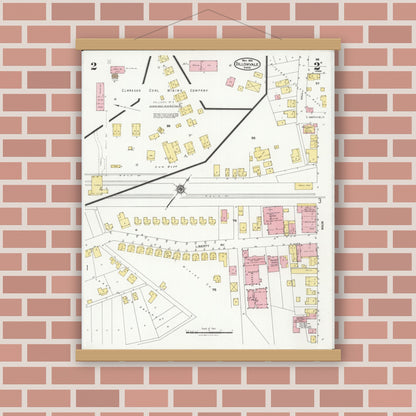 Old map wall art mockup — magnetic wood frame on brick wall — Sanborn Fire Insurance Map from Dillonvale, Jefferson County, Ohio (1924), Sheet #0002