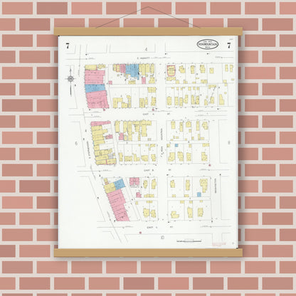 Old map wall art mockup — magnetic wood frame on brick wall — Sanborn Fire Insurance Map from Iron Mountain, Dickinson County, Michigan (1930), Sheet #0007