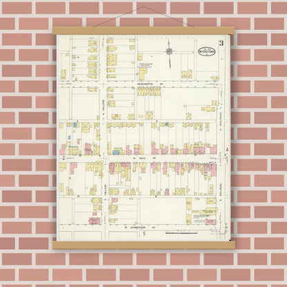 Old map wall art mockup — magnetic wood frame on brick wall — Sanborn Fire Insurance Map from Myerstown, Lebanon County, Pennsylvania (1913), Sheet #0003