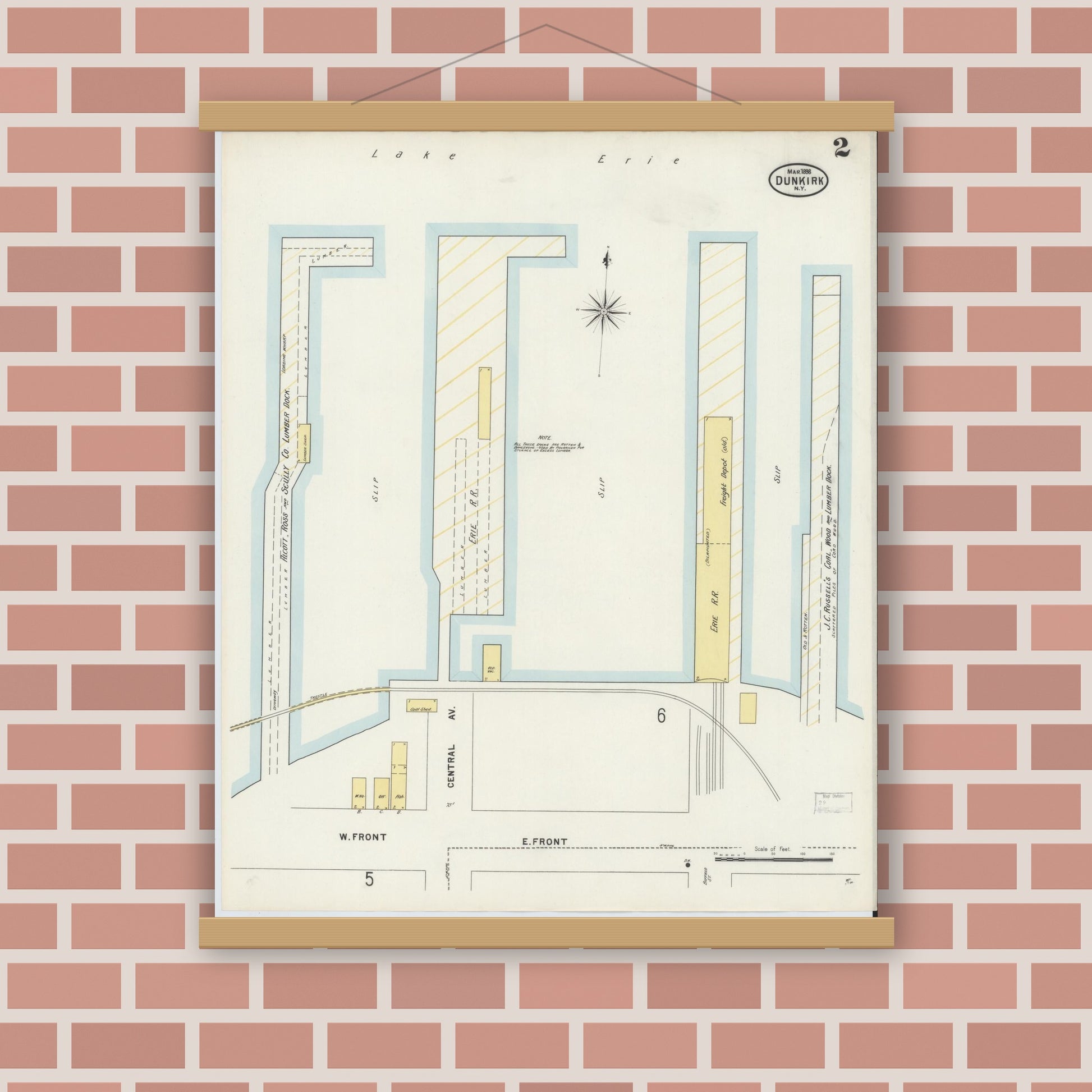 Old map wall art mockup — magnetic wood frame on brick wall — Sanborn Fire Insurance Map from Dunkirk, Chautauqua County, New York (1898) - Complete Map Set