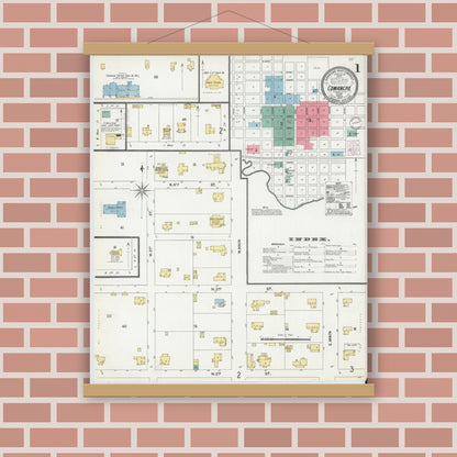 Old map wall art mockup — magnetic wood frame on brick wall — Sanborn Fire Insurance Map from Comanche, Comanche County, Texas (1902) - Complete Map Set