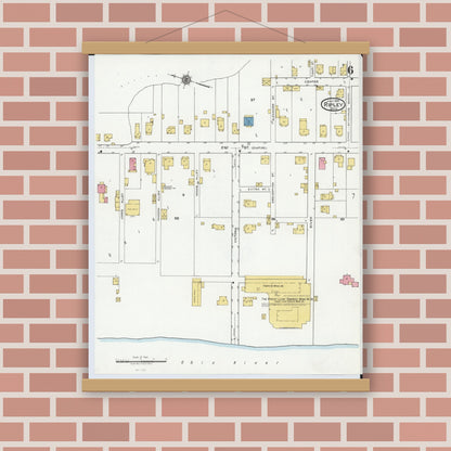 Old map wall art mockup — magnetic wood frame on brick wall — Sanborn Fire Insurance Map from Ripley, Brown County, Ohio (1920), Sheet #0006