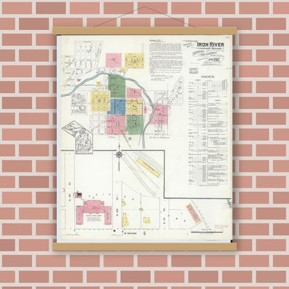 Old map wall art mockup — magnetic wood frame on brick wall — Sanborn Fire Insurance Map from Iron River, Iron County, Michigan (1917) - Complete Map Set