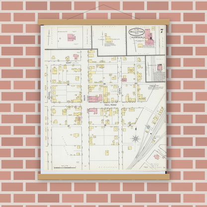 Old map wall art mockup — magnetic wood frame on brick wall — Sanborn Fire Insurance Map from Wellston, Jackson County, Ohio (1892), Sheet #0007