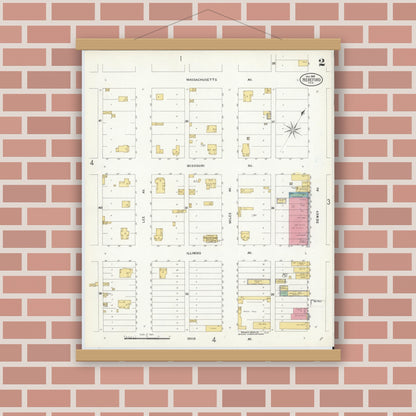 Old map wall art mockup — magnetic wood frame on brick wall — Sanborn Fire Insurance Map from Hereford, Deaf Smith County, Texas (1908), Sheet #0002