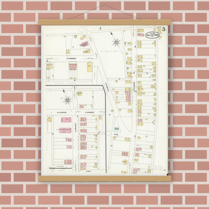 Old map wall art mockup — magnetic wood frame on brick wall — Sanborn Fire Insurance Map from Dallastown, York County, Pennsylvania (1908), Sheet #0005
