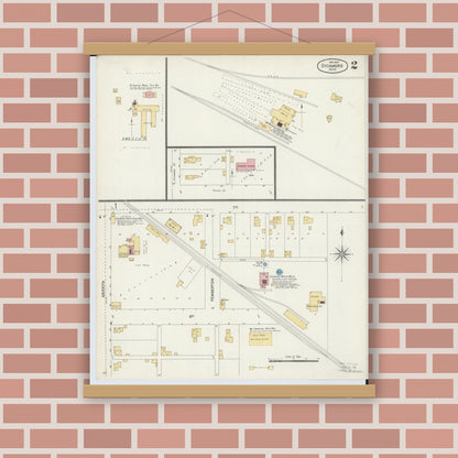 Old map wall art mockup — magnetic wood frame on brick wall — Sanborn Fire Insurance Map from Sycamore, Wyandot County, Ohio (1902), Sheet #0002