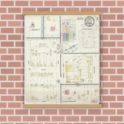Old map wall art mockup — magnetic wood frame on brick wall — Sanborn Fire Insurance Map from Mount Carmel, Wabash County, Illinois (1897) - Complete Map Set