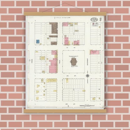 Old map wall art mockup — magnetic wood frame on brick wall — Sanborn Fire Insurance Map from Claude, Armstrong County, Texas (1921), Sheet #0002