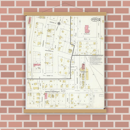 Old map wall art mockup — magnetic wood frame on brick wall — Sanborn Fire Insurance Map from Neosho, Newton County, Missouri (1916), Sheet #0002