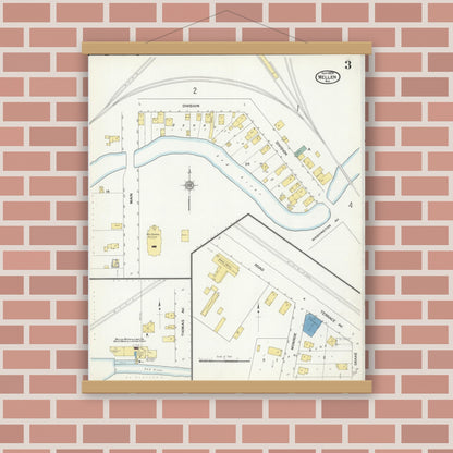 Old map wall art mockup — magnetic wood frame on brick wall — Sanborn Fire Insurance Map from Mellen, Ashland County, Wisconsin (1909), Sheet #0003
