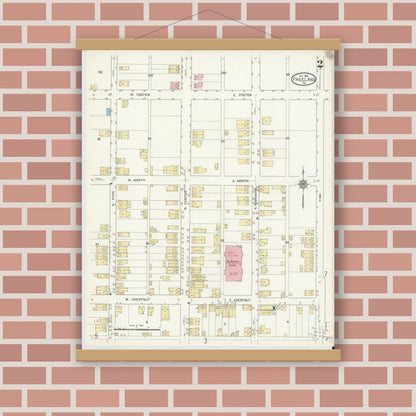Old map wall art mockup — magnetic wood frame on brick wall — Sanborn Fire Insurance Map from Freeland, Luzerne County, Pennsylvania (1912), Sheet #0002