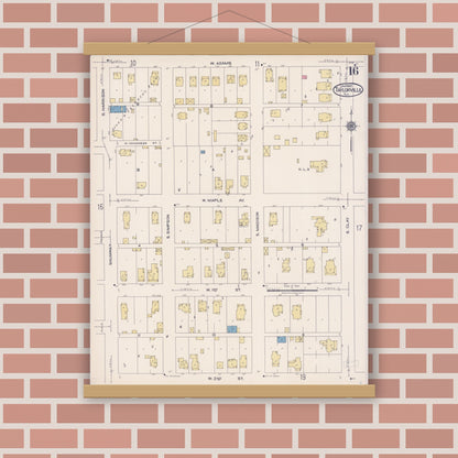 Old map wall art mockup — magnetic wood frame on brick wall — Sanborn Fire Insurance Map from Taylorville, Christian County, Illinois (1922), Sheet #0016