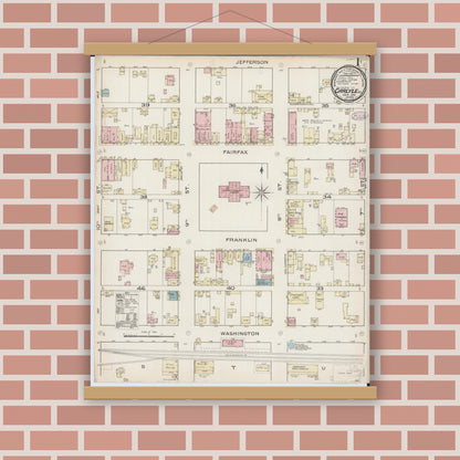 Old map wall art mockup — magnetic wood frame on brick wall — Sanborn Fire Insurance Map from Carlyle, Clinton County, Illinois (1886) - Complete Map Set