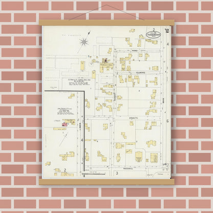 Old map wall art mockup — magnetic wood frame on brick wall — Sanborn Fire Insurance Map from Foxboro, Norfolk County, Massachusetts (1898), Sheet #0002