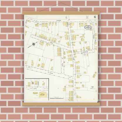 Old map wall art mockup — magnetic wood frame on brick wall — Sanborn Fire Insurance Map from Larksville, Luzerne County, Pennsylvania (1911), Sheet #0006