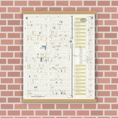 Old map wall art mockup — magnetic wood frame on brick wall — Sanborn Fire Insurance Map from Hialeah, Dade County, Florida (1926), Sheet #0006