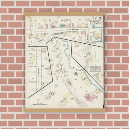 Old map wall art mockup — magnetic wood frame on brick wall — Sanborn Fire Insurance Map from Catskill, Greene County, New York (1884), Sheet #0005