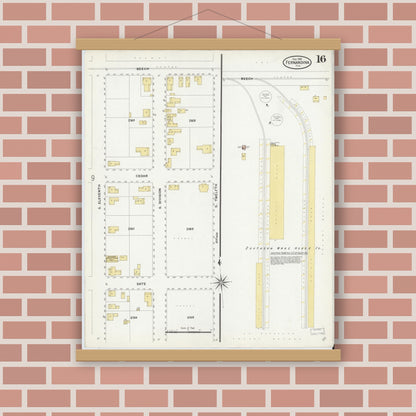 Old map wall art mockup — magnetic wood frame on brick wall — Sanborn Fire Insurance Map from Fernandina, Nassau County, Florida (1909), Sheet #0016