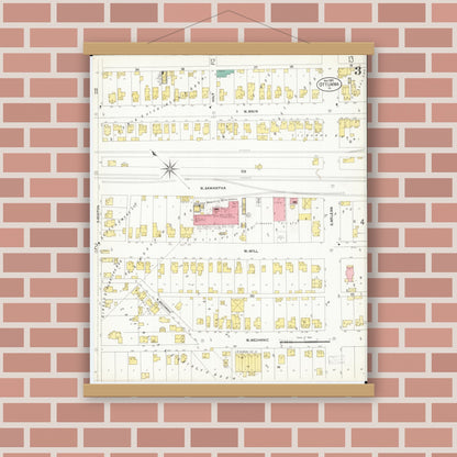 Old map wall art mockup — magnetic wood frame on brick wall — Sanborn Fire Insurance Map from Ottumwa, Wapello County, Iowa (1902), Sheet #0003