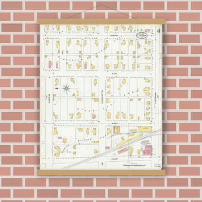 Old map wall art mockup — magnetic wood frame on brick wall — Sanborn Fire Insurance Map from Tipton, Tipton County, Indiana (1902), Sheet #0004