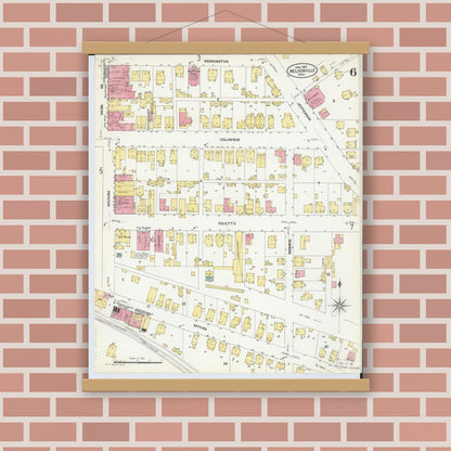 Old map wall art mockup — magnetic wood frame on brick wall — Sanborn Fire Insurance Map from Nelsonville, Athens County, Ohio (1907), Sheet #0006