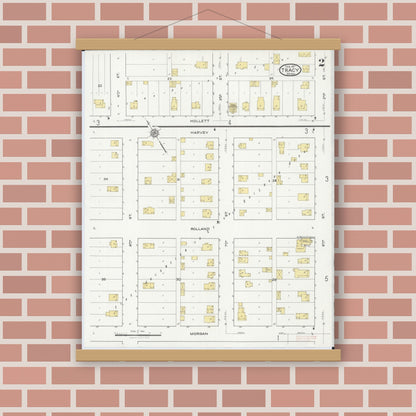Old map wall art mockup — magnetic wood frame on brick wall — Sanborn Fire Insurance Map from Tracy, Lyon County, Minnesota (1917), Sheet #0002