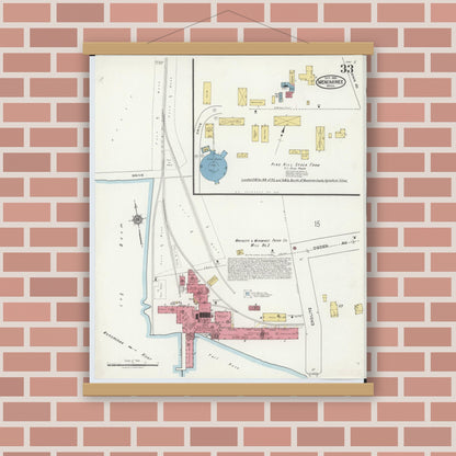 Old map wall art mockup — magnetic wood frame on brick wall — Sanborn Fire Insurance Map from Menominee, Menominee County, Michigan (1921), Sheet #0033