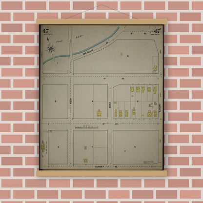 Old map wall art mockup — magnetic wood frame on brick wall — Sanborn Fire Insurance Map from New Jersey Coast, New Jersey Coast, New Jersey (1890), Sheet #0047