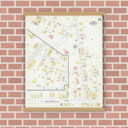 Old map wall art mockup — magnetic wood frame on brick wall — Sanborn Fire Insurance Map from Catskill, Greene County, New York (1903), Sheet #0011