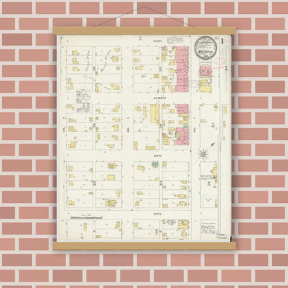 Old map wall art mockup — magnetic wood frame on brick wall — Sanborn Fire Insurance Map from Walkerton, Saint Joseph County, Indiana (1898) - Complete Map Set