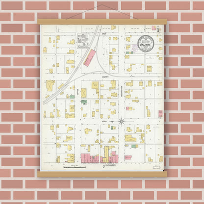 Old map wall art mockup — magnetic wood frame on brick wall — Sanborn Fire Insurance Map from Orleans, Orange County, Indiana (1902) - Complete Map Set