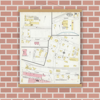 Old map wall art mockup — magnetic wood frame on brick wall — Sanborn Fire Insurance Map from Watertown, Middlesex County, Massachusetts (1911), Sheet #0026