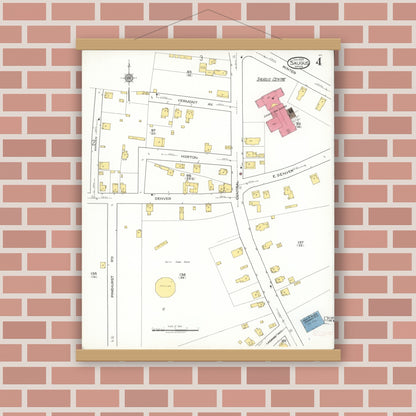 Old map wall art mockup — magnetic wood frame on brick wall — Sanborn Fire Insurance Map from Saugus, Essex County, Massachusetts (1922), Sheet #0004