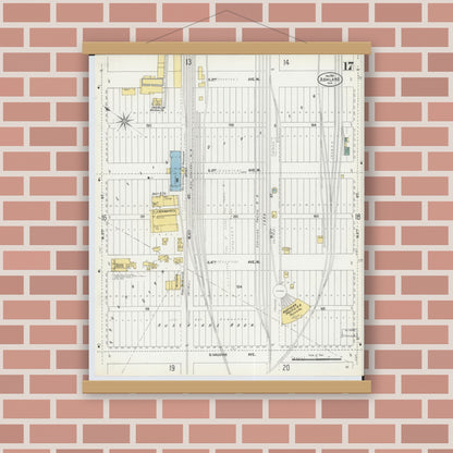 Old map wall art mockup — magnetic wood frame on brick wall — Sanborn Fire Insurance Map from Ashland, Ashland County, Wisconsin (1901), Sheet #0017