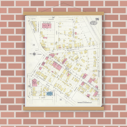 Old map wall art mockup — magnetic wood frame on brick wall — Sanborn Fire Insurance Map from Hannibal, Marion County, Missouri (1913), Sheet #0026