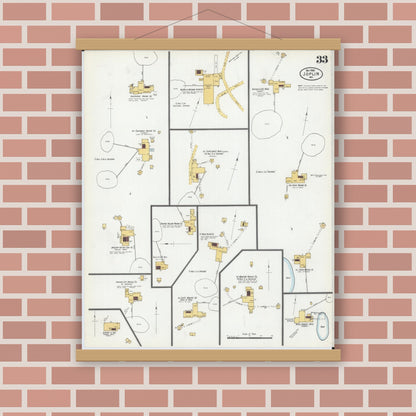 Old map wall art mockup — magnetic wood frame on brick wall — Sanborn Fire Insurance Map from Joplin, Jasper County, Missouri (1900), Sheet #0033