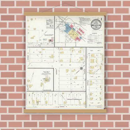 Old map wall art mockup — magnetic wood frame on brick wall — Sanborn Fire Insurance Map from Walkerton, Saint Joseph County, Indiana (1909) - Complete Map Set