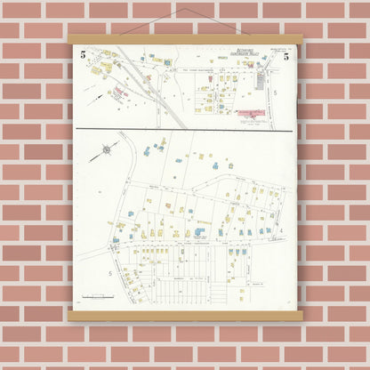 Old map wall art mockup — magnetic wood frame on brick wall — Sanborn Fire Insurance Map from Bryn Athyn, Montgomery County, Pennsylvania (1933), Sheet #0005