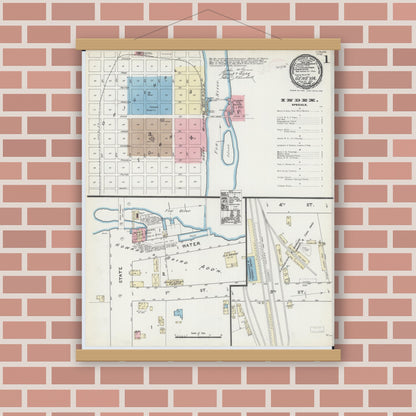 Old map wall art mockup — magnetic wood frame on brick wall — Sanborn Fire Insurance Map from Geneva, Kane County, Illinois (1891) - Complete Map Set