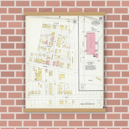 Old map wall art mockup — magnetic wood frame on brick wall — Sanborn Fire Insurance Map from Waukegan, Lake County, Illinois (1906), Sheet #0018