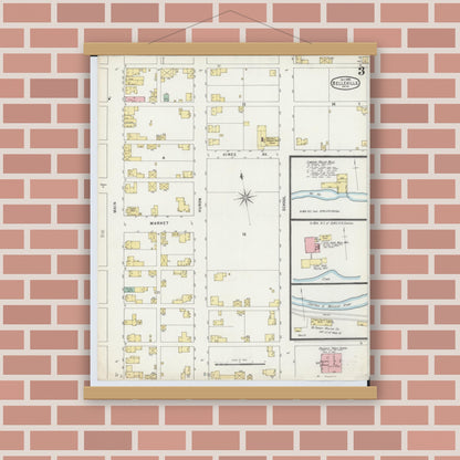 Old map wall art mockup — magnetic wood frame on brick wall — Sanborn Fire Insurance Map from Bellville, Richland County, Ohio (1895), Sheet #0003