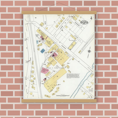 Old map wall art mockup — magnetic wood frame on brick wall — Sanborn Fire Insurance Map from Winchester, Middlesex County, Massachusetts (1921), Sheet #0004