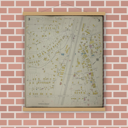 Old map wall art mockup — magnetic wood frame on brick wall — Sanborn Fire Insurance Map from Clark's Summit, Lackawanna County, Pennsylvania (1942), Sheet #0003