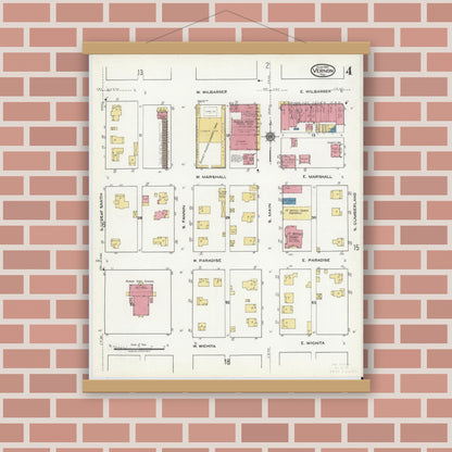 Old map wall art mockup — magnetic wood frame on brick wall — Sanborn Fire Insurance Map from Vernon, Wilbarger County, Texas (1920), Sheet #0004