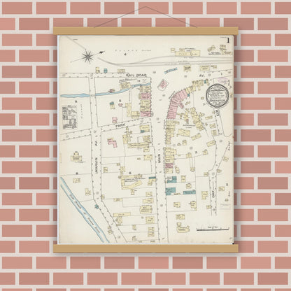 Old map wall art mockup — magnetic wood frame on brick wall — Sanborn Fire Insurance Map from Brewster, Putnam County, New York (1887) - Complete Map Set