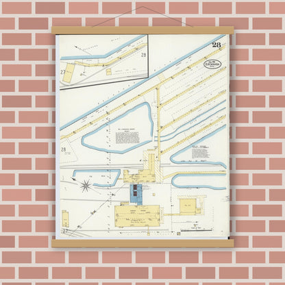Old map wall art mockup — magnetic wood frame on brick wall — Sanborn Fire Insurance Map from Escanaba, Delta County, Michigan (1906), Sheet #0028